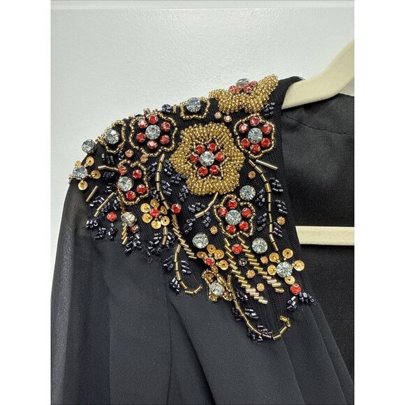 Mac Duggal Size 6 Black 55694 Embellished Shoulder Blouson Sleeve Gown Dress New - Picture 5 of 12